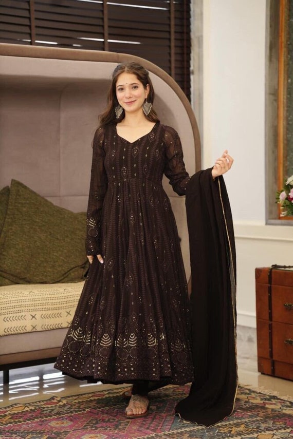 Women Long Embroidery Anarkali Gown Dress – mahezon