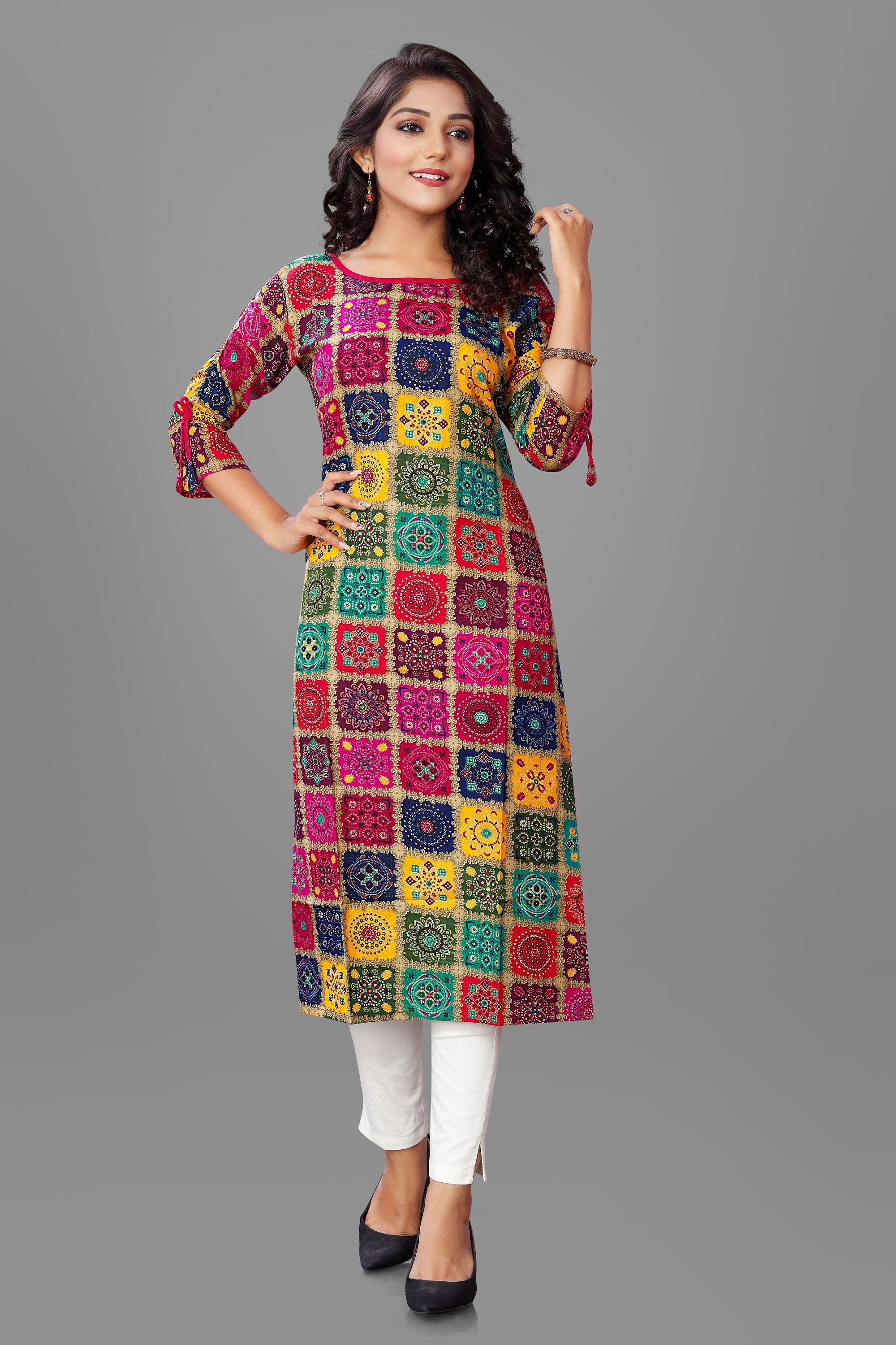 Multicolor Kurti Rajwadi Printed Kurti for Women Latest