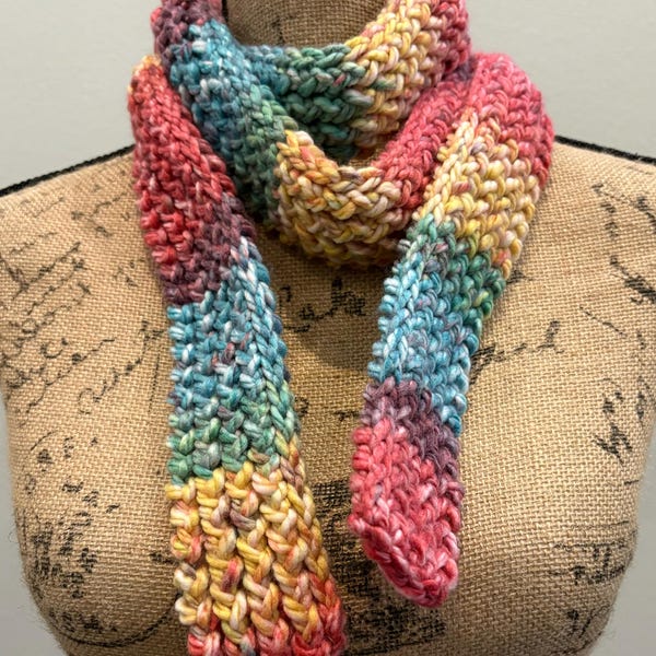 Super Soft Hand Knit Scarf in Colors of the Rainbow