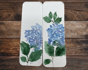 Set of 2 Original Hand Painted Watercolour Floral Bookmarks | Blue Hydrangea Floral Bookmarks | Special Gift for Book Lovers