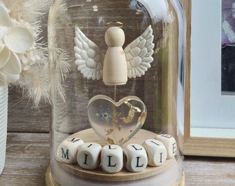 Personalized Floating Angel Globe, Memorial Gift with Heart - Custom Name and optional Date