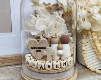 Personalised Floral Godparent Dome/Globe | Godmother & Godfather Keepsake Gift | Christening and Baptism Present