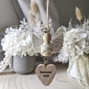 Hanging Angel Keepsake Ornament - Angel & Heart  - Custom Skin tones and heart/cross colour + Optional Date