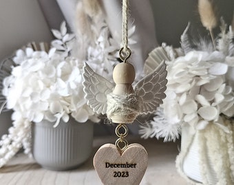 Hanging Angel Keepsake Ornament - Angel & Heart  - Custom Skin tones and heart/cross colour + Optional Date