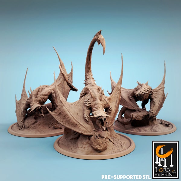 Wyvern Miniatur | Vouivre | 3 Posen | Feuerdrache | Guivre | Tabletop Spiele | RPG | Pathfinder | DnD | Rescale Miniatures