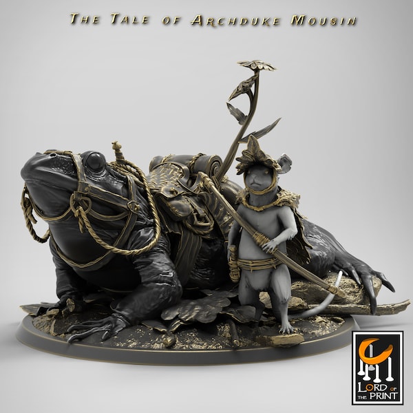 Maus Scout mit Frosch Tabletop Miniatur | mousefolk | 2 Posen | DnD | Pathfinder | The Tale of Archduke Mousin | Rescale Miniatures