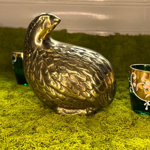 Vintage MCM brass quail figure - solid brass - vintage decor