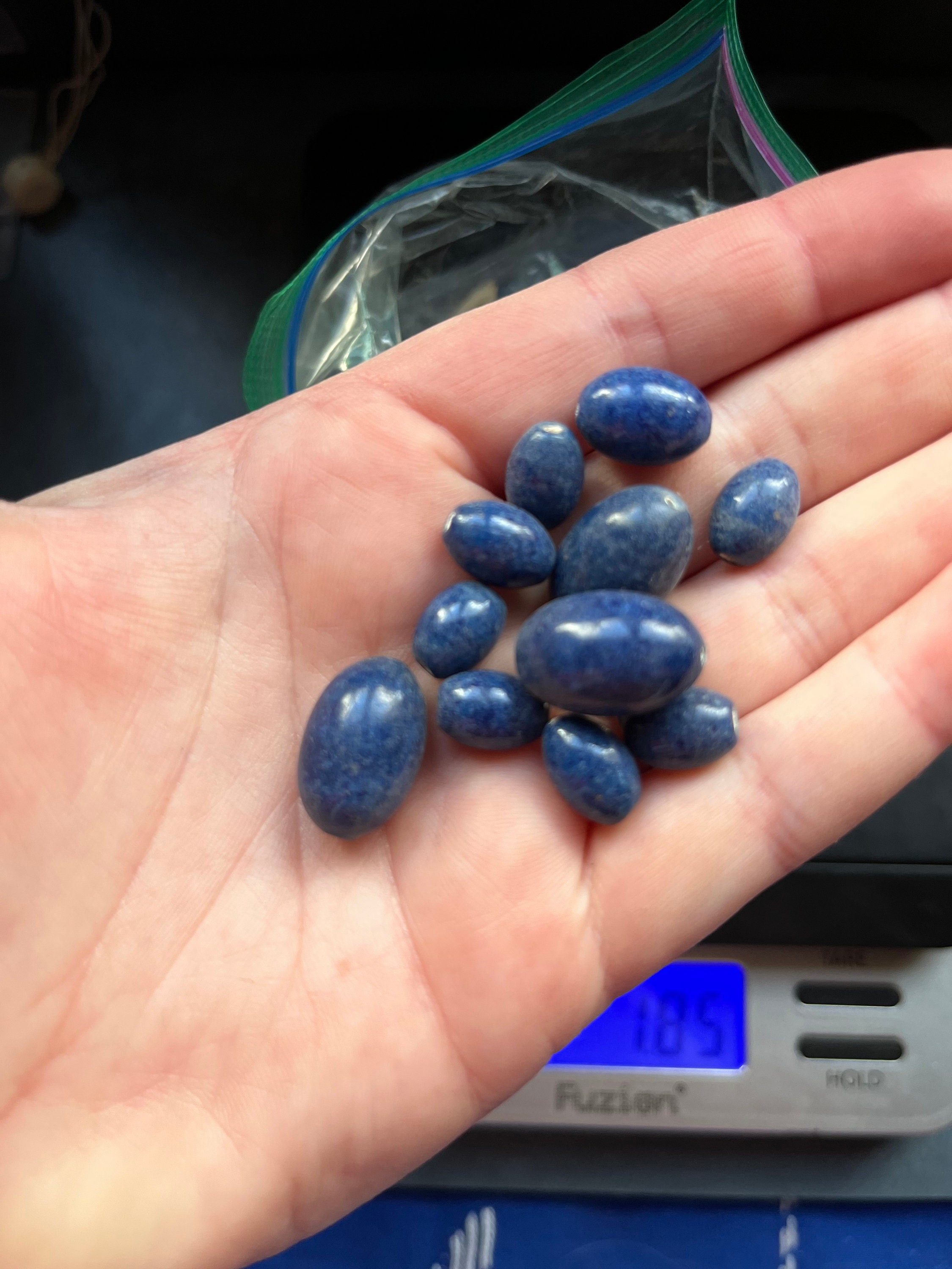 Almost two pounds vintage dark blue beads - large and small ovoid shapes