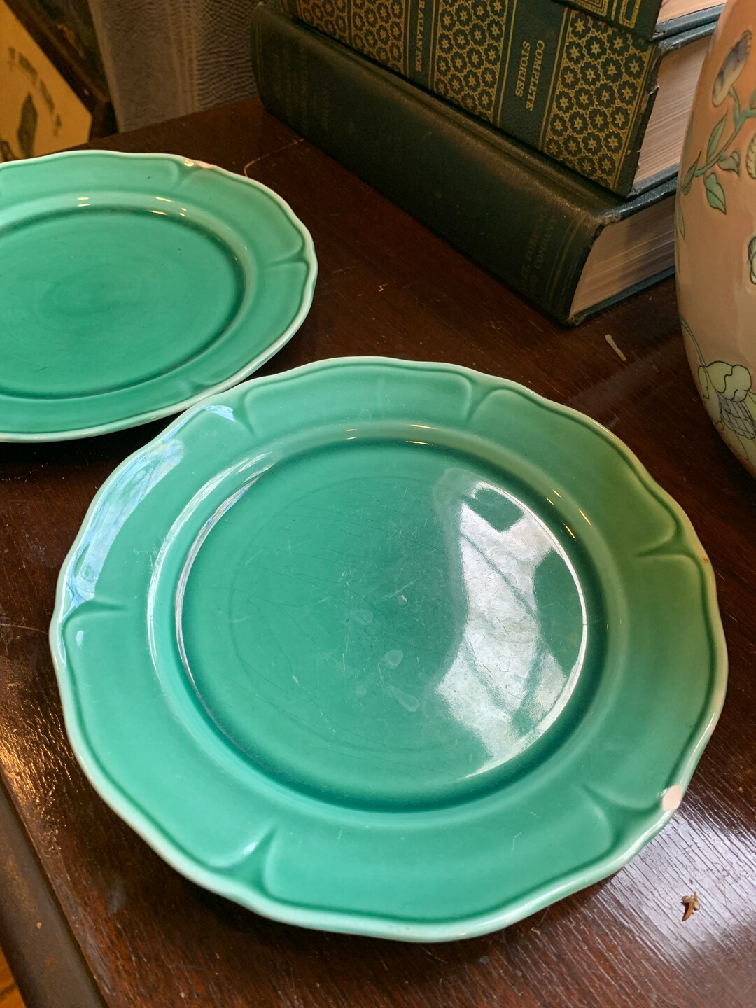 Majolica Jade Green Salad Plates Antique Majolica Leaf Etsy