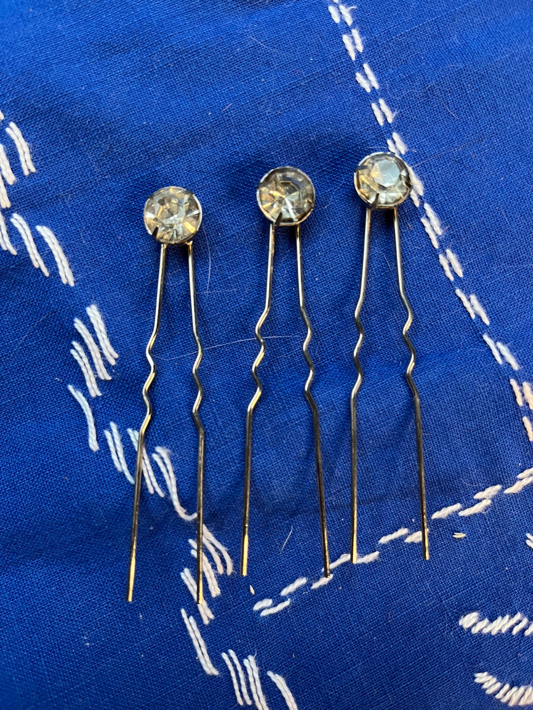 Three Vintage Single Stone Hair Pins Vintage Style Etsy