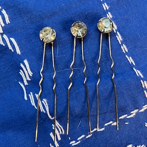 Three vintage single stone hair pins - vintage style