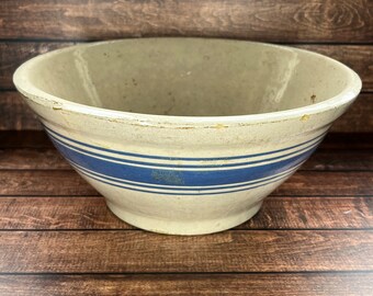 Antique blue stripe yellow ware kitchen bowl - farmhouse - vintage kitchen