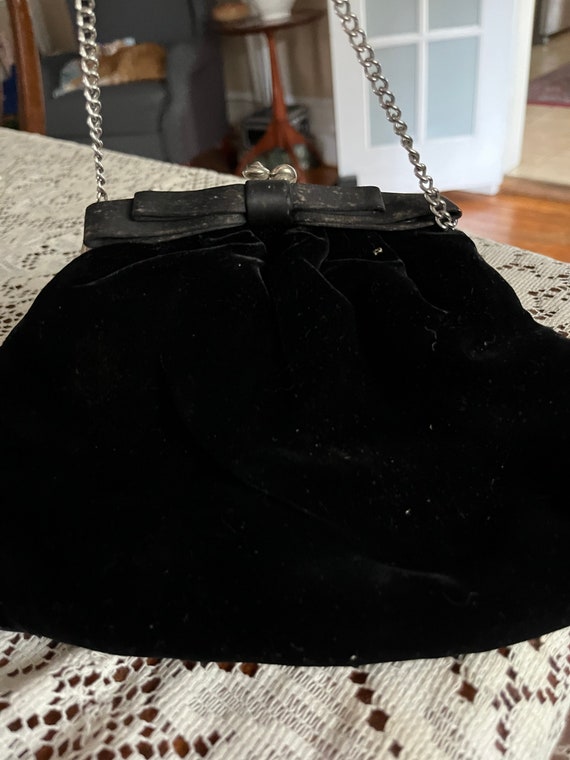 Vintage velvet evening bag - clasp opening - sati… - image 2
