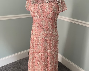 Vintage pink beaded cocktail gown - 1960s/1970s style - glitzy - glamorous - ankle length - no label