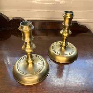 Pair unmarked brass candlesticks - matching - vintage tableware