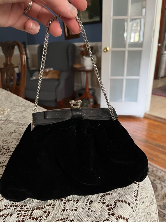 Vintage velvet evening bag - clasp opening - sati… - image 1