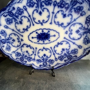 Conway New Wharf oval platter - antique blue flow - 1800s blue and white china platter