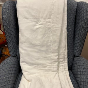 Antique white homespun blanket/quilt - large blocks - white homespun fabric - thick - 53x60-
