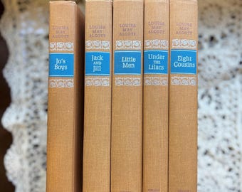 Vintage Alcott titles - five classics - Little Men, Jos Boys, jack and jill, under the lilacs, eight cousins - 1956 - doubleday
