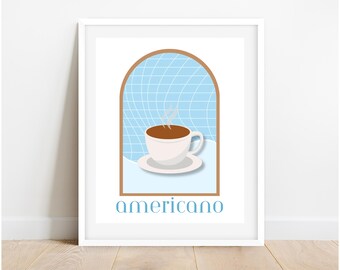 Americano Coffee Art Print, Cozy Kitchen Cafe Decor