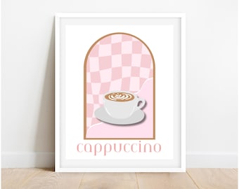 Cappuccino Art Print, Cozy Coffee Bar Illustration