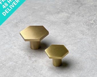 Solid Brass Hexagon Cabinet Knobs | Minimalist Luxury Drawer Pulls | UK