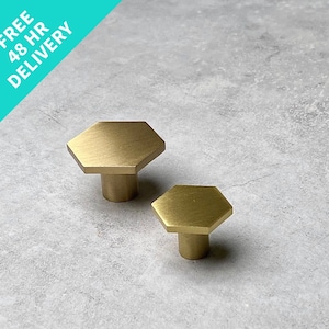 Hexagon Brass Handles | Knobs | Sleek & Minimalist Design | For Cabinets | Kitchen Drawers | Dressers | Wardrobes | Furniture | Gold | UK