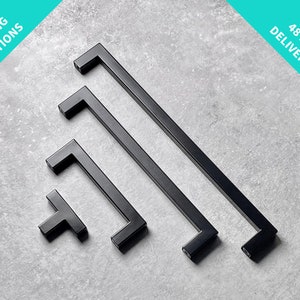 Matte Black Square D Handles | Sleek & Minimalist | Quality Stainless Steel Cupboard Handles | Modern Cabinet Handles | Drawer Pulls | UK