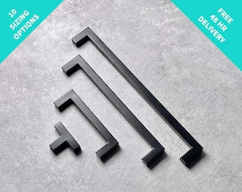 Matte Black Square D Handles | Sleek & Minimalist | Quality Stainless Steel Cupboard Handles | Modern Cabinet Handles | Drawer Pulls | UK