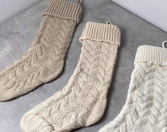 Scandi Knitted Christmas Stockings For Gifts |  Neutral Tone Xmas Stocking | UK