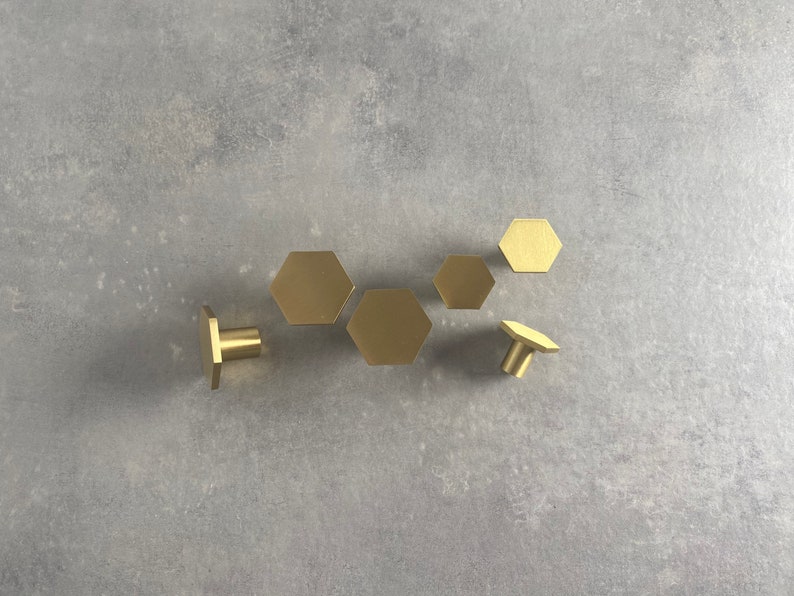 Solid Brass Hexagon Cabinet Knobs | Minimalist Luxury Drawer Pulls | UK bild 3