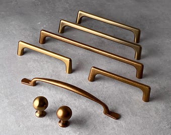Brass Handles & Knobs | Brushed or Antique Finish | Solid Metal Bar Pulls | UK