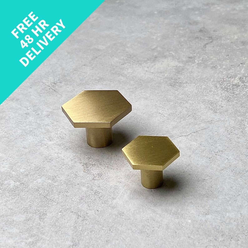 Solid Brass Hexagon Cabinet Knobs | Minimalist Luxury Drawer Pulls | UK bild 1