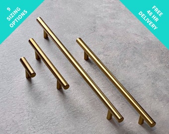 Brass Handles | Minimalist Modern | For Cupboard | Drawer | Dresser | Wardrobe | Cabinet | Door Bar Pulls | Knobs | Kitchen Hardware | UK