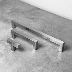 Brushed Nickel Cabinet Handles | Sleek & Minimalist | Cupboard | Cabinetry | Modern | Drawer Pulls | Square | Steel | UK