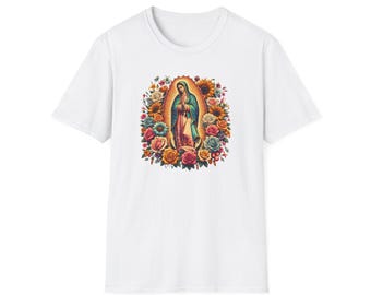 Virgen De Guadalupe T-Shirt, Floral Catholic Saint Shirt