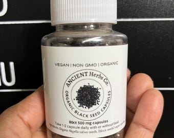 Organic Nigella Sativa BLACK SEED Capsules | 500mg |  No Additives / NO Fillers / No Binders / Natural / Kosher / Vegan / Non Gmo |