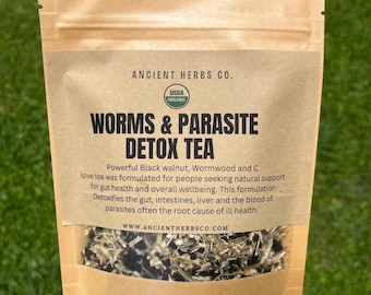 Organic Herbal Tea Gut Health Wormwood Black Walnut Hulls Cloves
