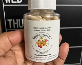 Organic ASHWAGANDHA Root Capsules 500mg | Natural No Additives / NO Fillers / No Binders / Natural / Kosher / Vegan / Non Gmo