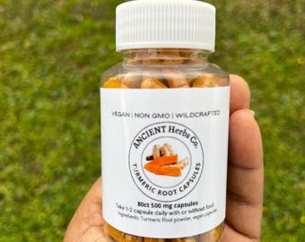 Organic TURMERIC ROOT Capsules 500 mg | Vegan | NO additives | No fillers | Non Gmo | Natural Handmade
