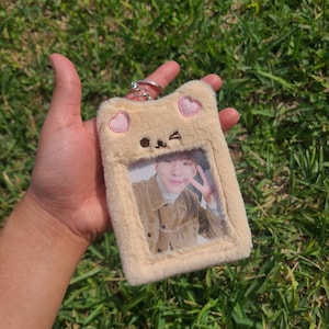 Cute Plush Baby Brown Bear Photocard Keychain Holder For Kpop Photocard