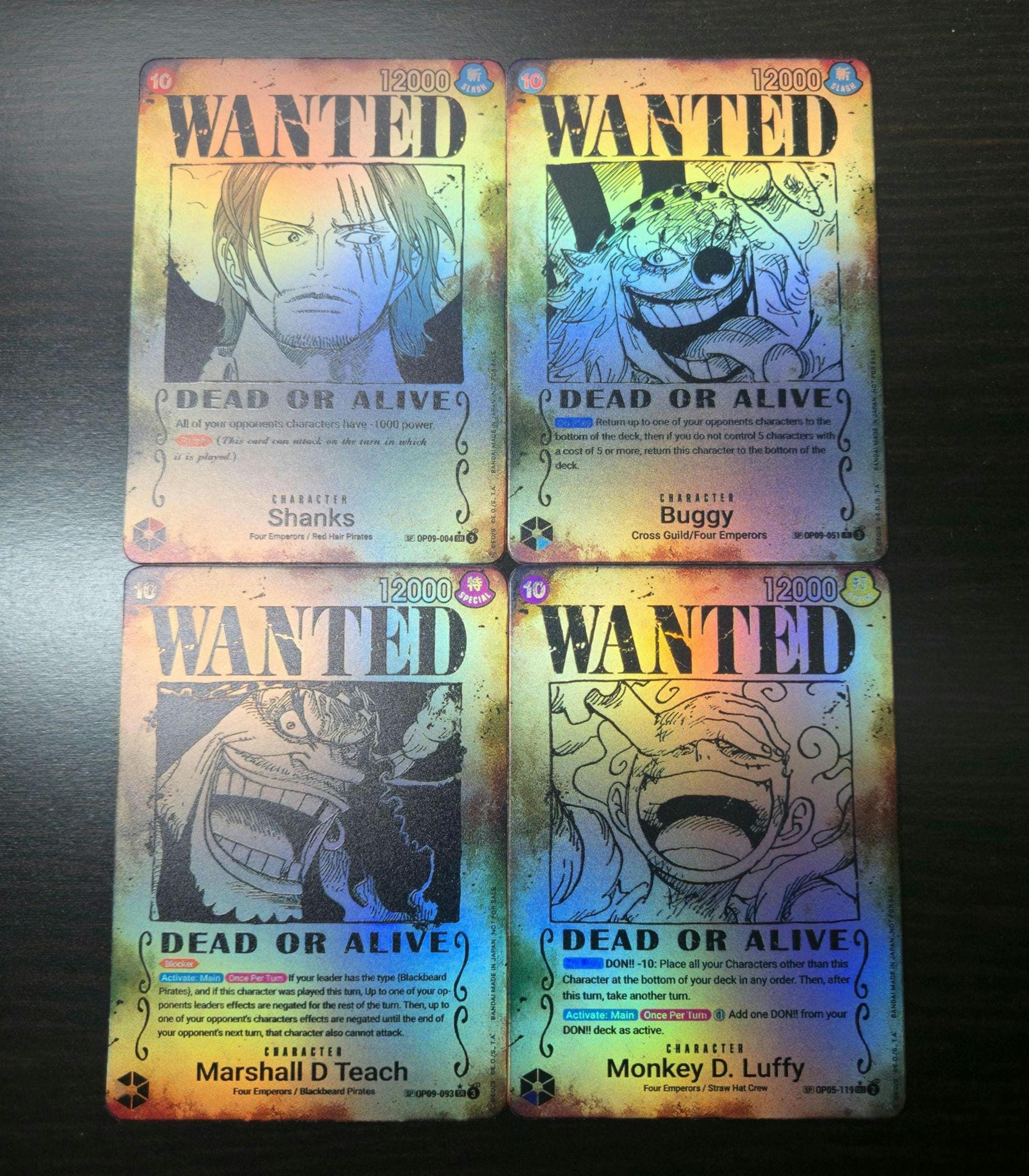One Piece TCG OP-9 - Set of 4 PROXY - Emperors in the New World! Custom  Wanted Cards English Version Leaders Textured - Etsy