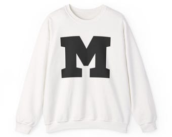 Letter M Gildan Crewneck Sweatshirt, Unisex Pullover