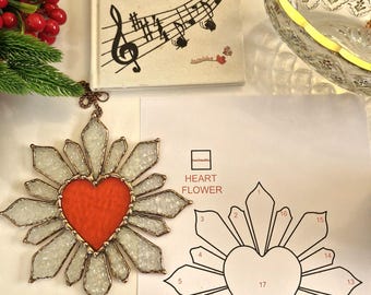 Stained Glass Heart Flower Suncatcher Pattern: DIY Glass Art (PDF Download), Gift for Her Him Christmas Home Window Wall Decor