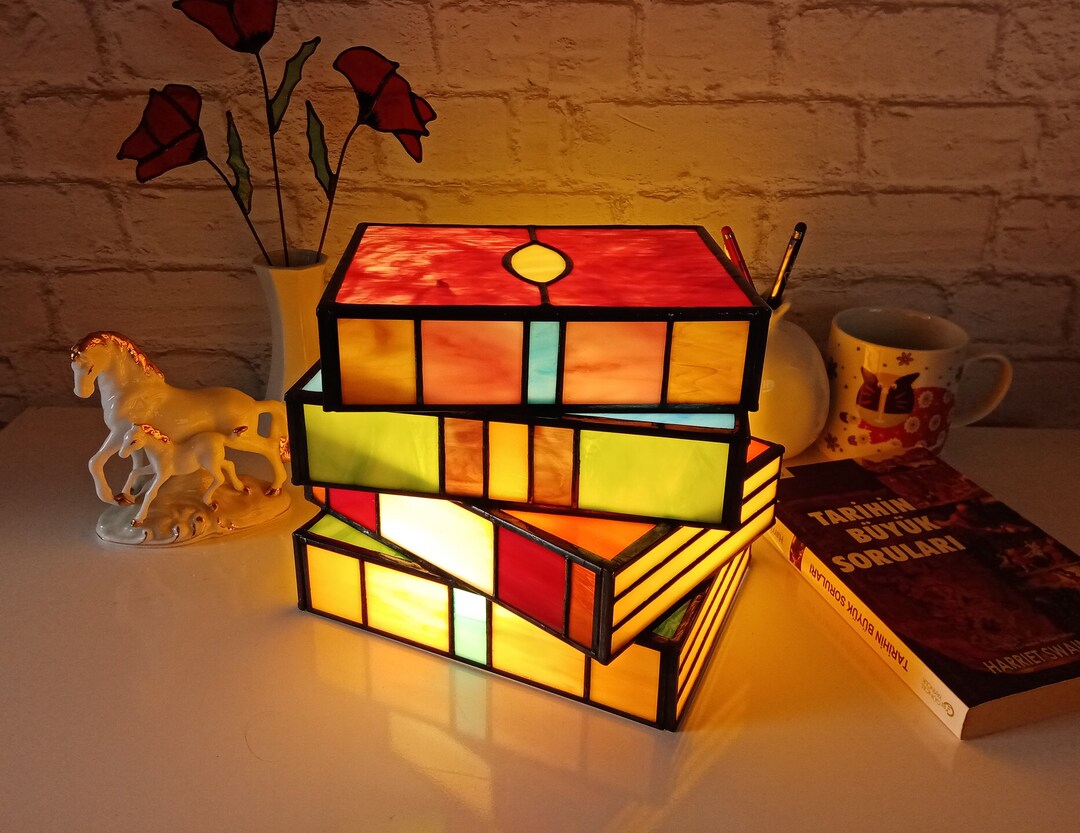 Stained Glass Tiffany Table Desk Commode Lamp, Books Shaped Lamp, Lamp ...