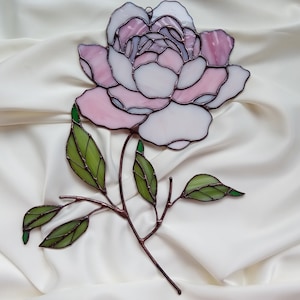 Stained Glass  Peony, Peony Flower Suncatcher, Pink Peony Window Wall Hanging, Flower Ornament Accessory, Garden Home Decor