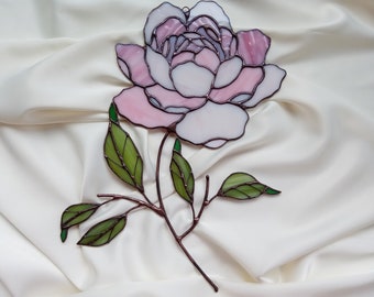 Stained Glass Peony Suncatcher: Pink Floral Window Hanging
