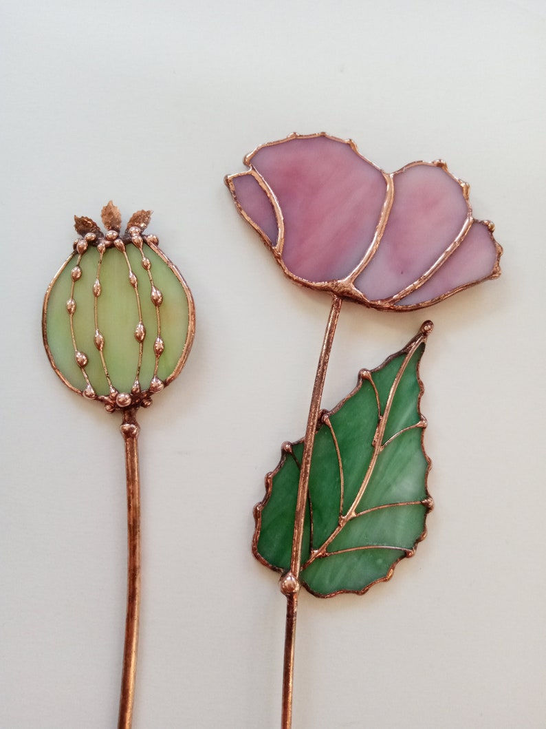 Stained Glass Opium Poppy Bouquet: Pink & Green Table Decor image 10