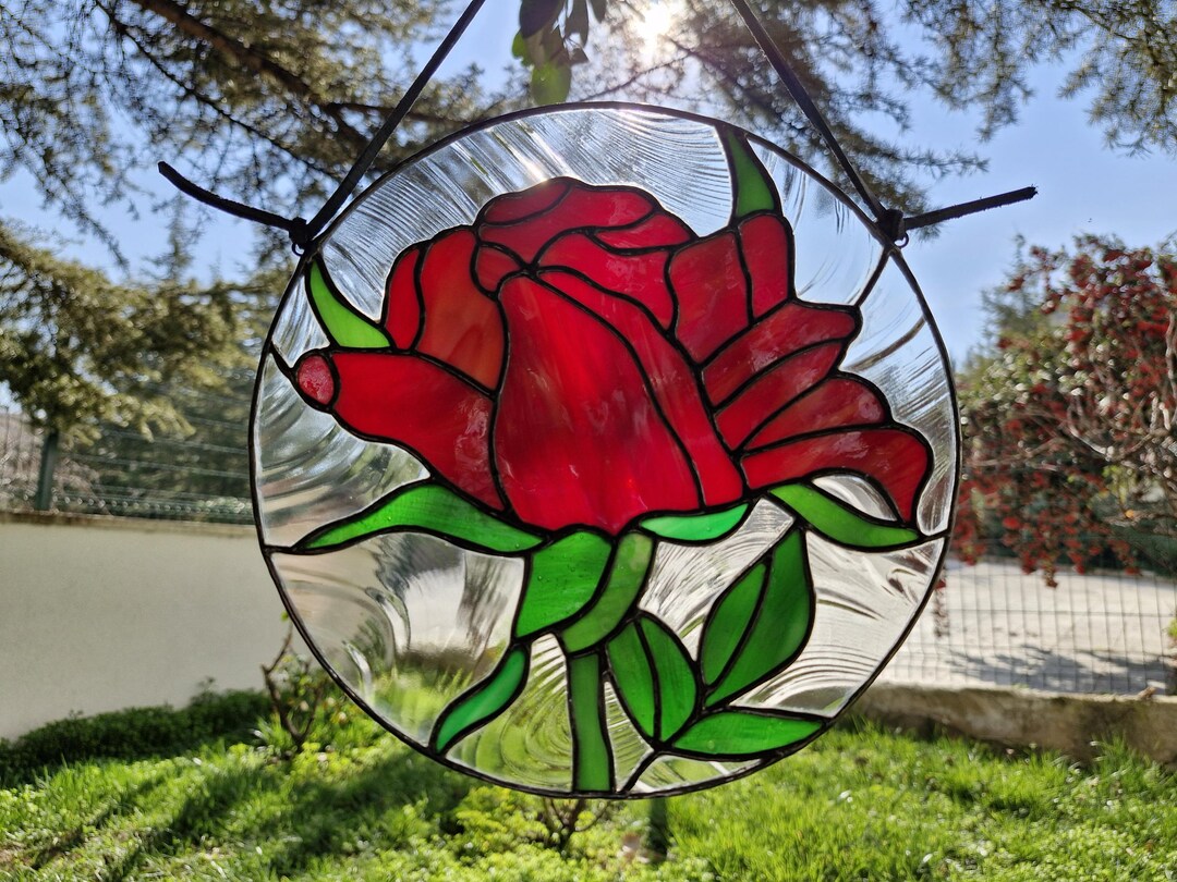 Red Rose Flower Everlasting Stained Glass Suncatcher, Window Wall ...
