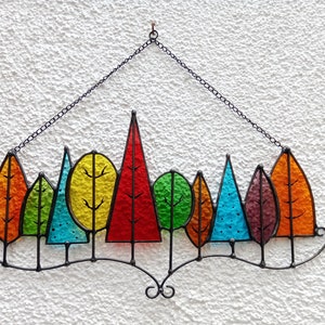 Stained Glass Leaf Trees Suncatcher Hanging, Stained Glass Colorful Leaf Trees Hanging, Leaf Trees Window Wall Home Decor